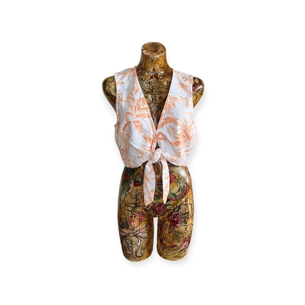 Abercrombie & Fitch top sleeveless crop white orange medium
